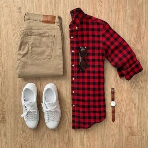 red checked shirt combo